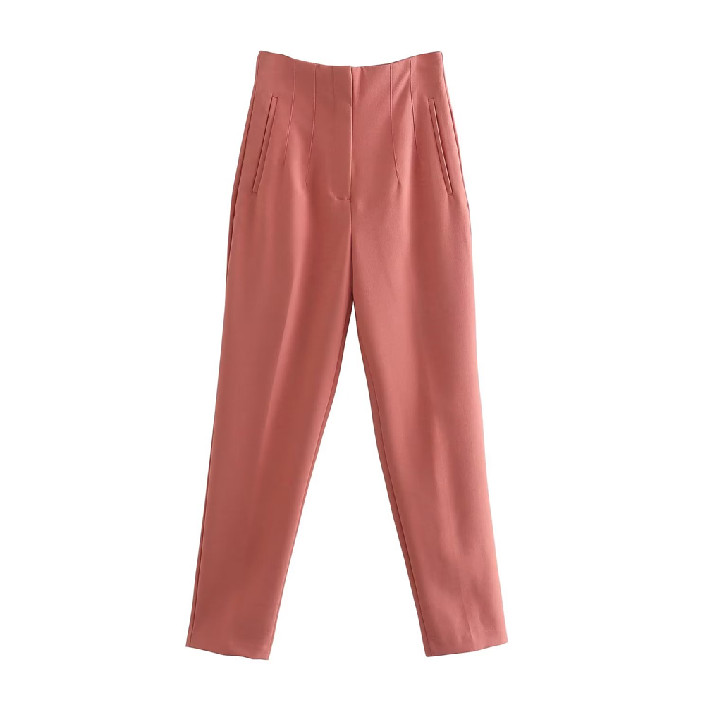 Trza damer chica med sömdetaljer kontorsbyxor vintage hög midja dragkedja gylf dambyxor med ankelrem