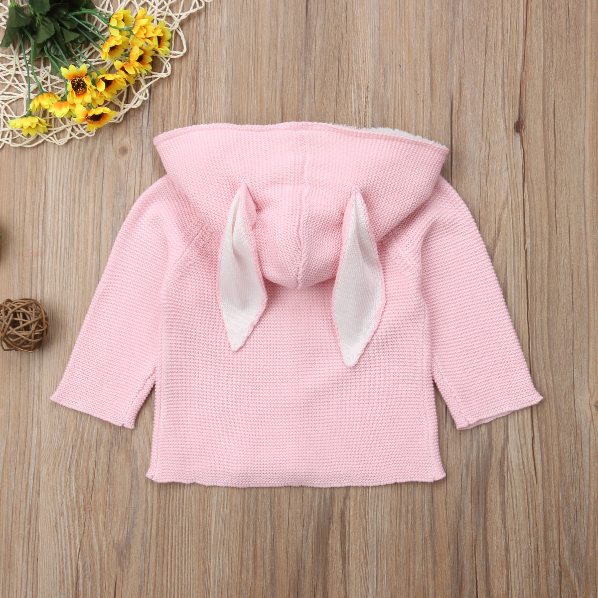 Cute Newborn Toddler Kids Baby Girls Boy Long Sleeve Knitted Sweater 3D Rabbit Ear Hooded Cardigans Coat Outerwear