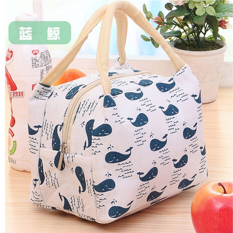 Newest Lunch Bag Insulated Cold Canvas Stripe Picnic Carry Case Thermal Portable Lunch Box Women Kids Men Lunch Box Bag Tote: Purple