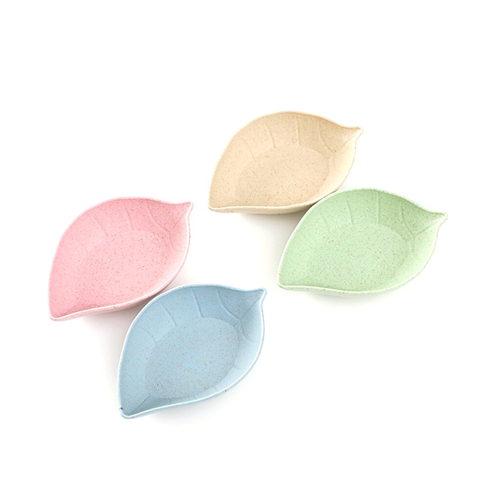 Juego de 4 Uds. Ecológicos de paja de trigo de platos, platos de condimento creativos, vajilla pequeña y multiforma para niños, suministro de vajilla de cocina: Leaf section RC