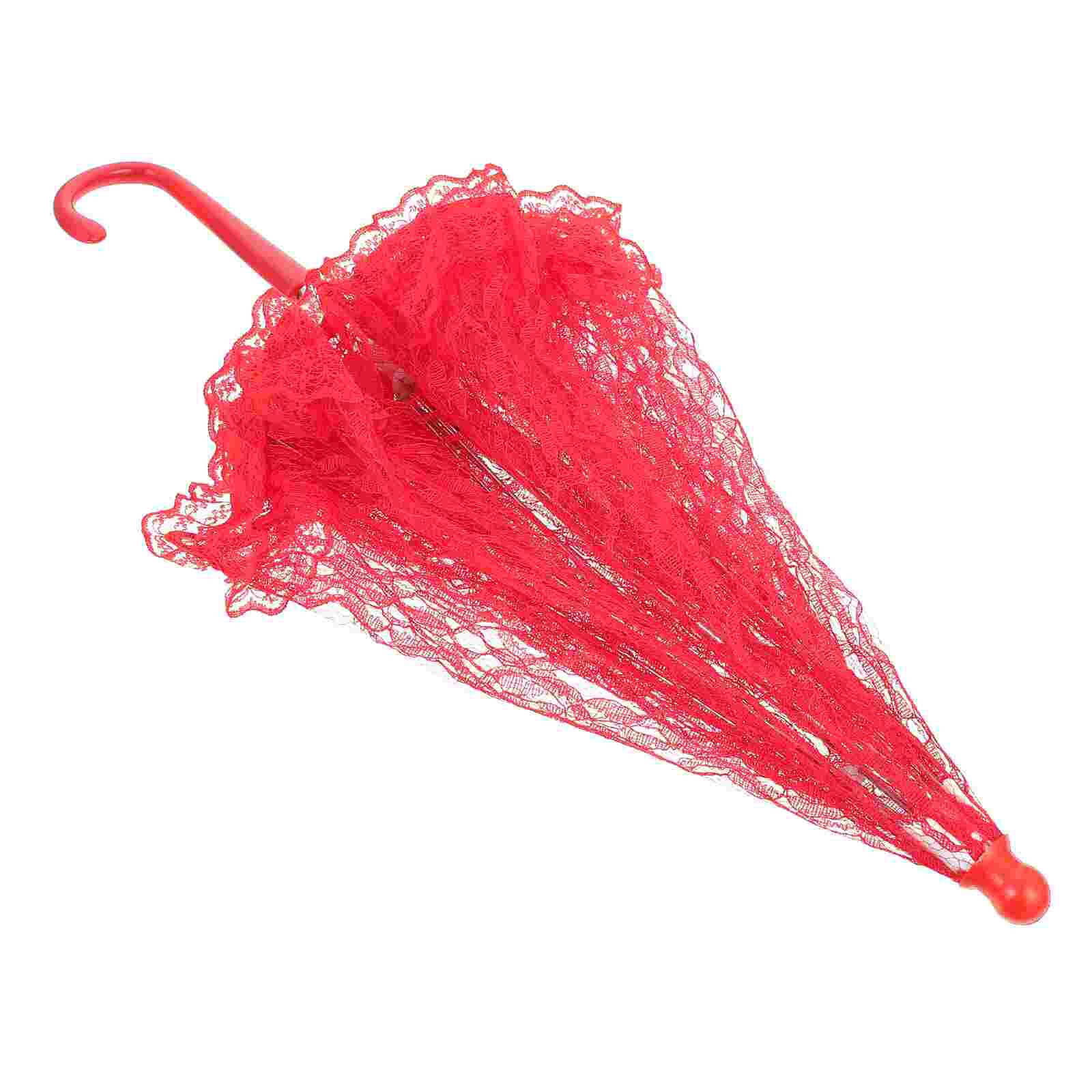 Sombrilla de encaje bordado para mujer, accesorio romántico de disfraz Vintage, 1 unidad: Red