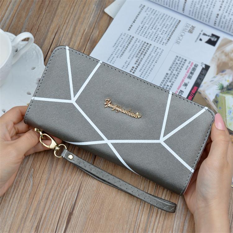 Lady Purse Geometric Pattern Wallets Large Capacity Zipper Wallet Korean Style Clutch Bag Card Holder.: Gray