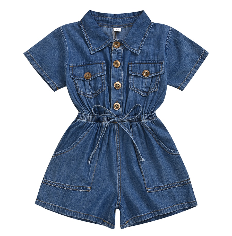 Toddler Kids Girls Rompers Outfit Playsuit Short Sleeve Blue Denim Jumpsuit Romper Summer Clothes