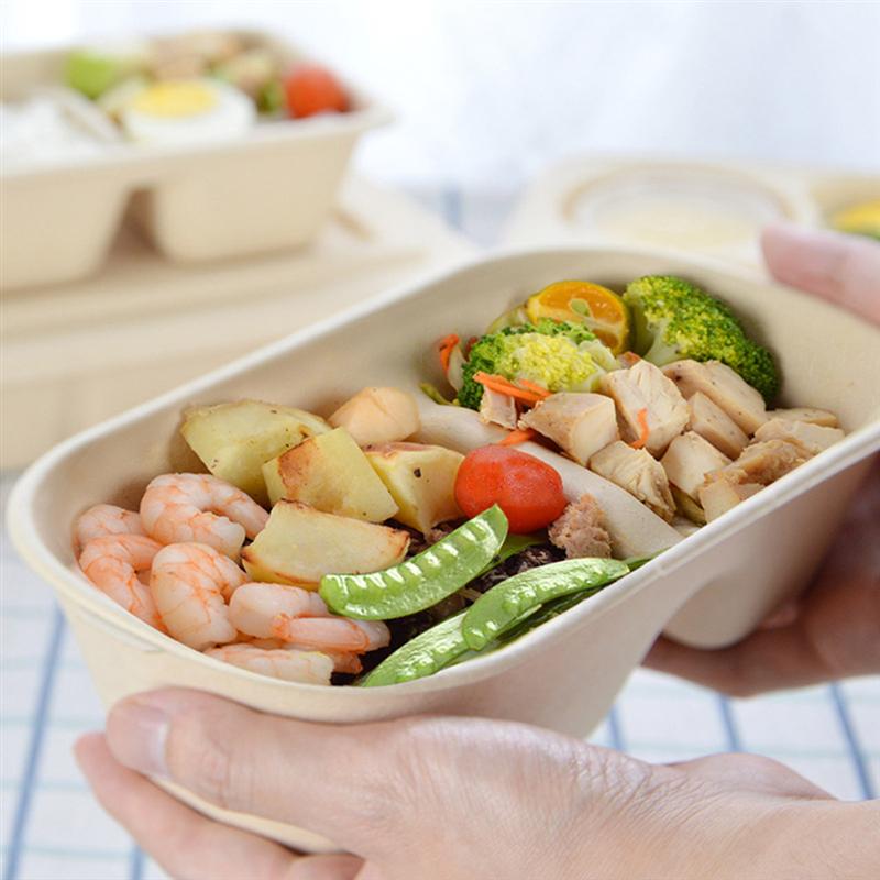 10PCS Disposable Pulp Lunch Box Biodegradable Takeout Box Bamboo Pulp Lunch Box Eco-friendly Food Containers for Home Store