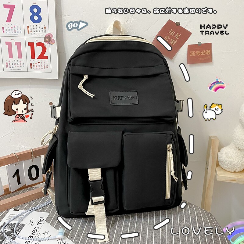 Dame ryggsekk trendy nylon vanntett anti-tyveri skolesekk for jenter skole ryggsekk med mange lommer