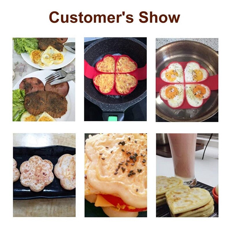 Flip Cooker Pancakes Mold,4-Pack Nonstick Silicone Pancake Mold,Breakfast Pancake Shaper-Round+Heart Shape+Flower+Square