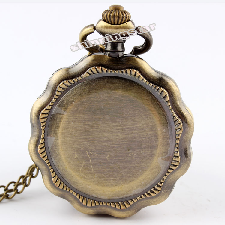 Vintage brons solros helstål steampunk fickur ihåligt analogt skelett herr fickur för dam  p50