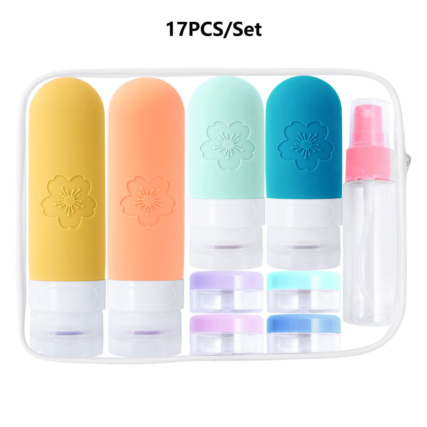 17- pack reseflaskor, tsa-godkända, läckagesäkra, klämbara silikonbehållare för toalettartiklar, balsam, schampo och lotion: Ljusgul
