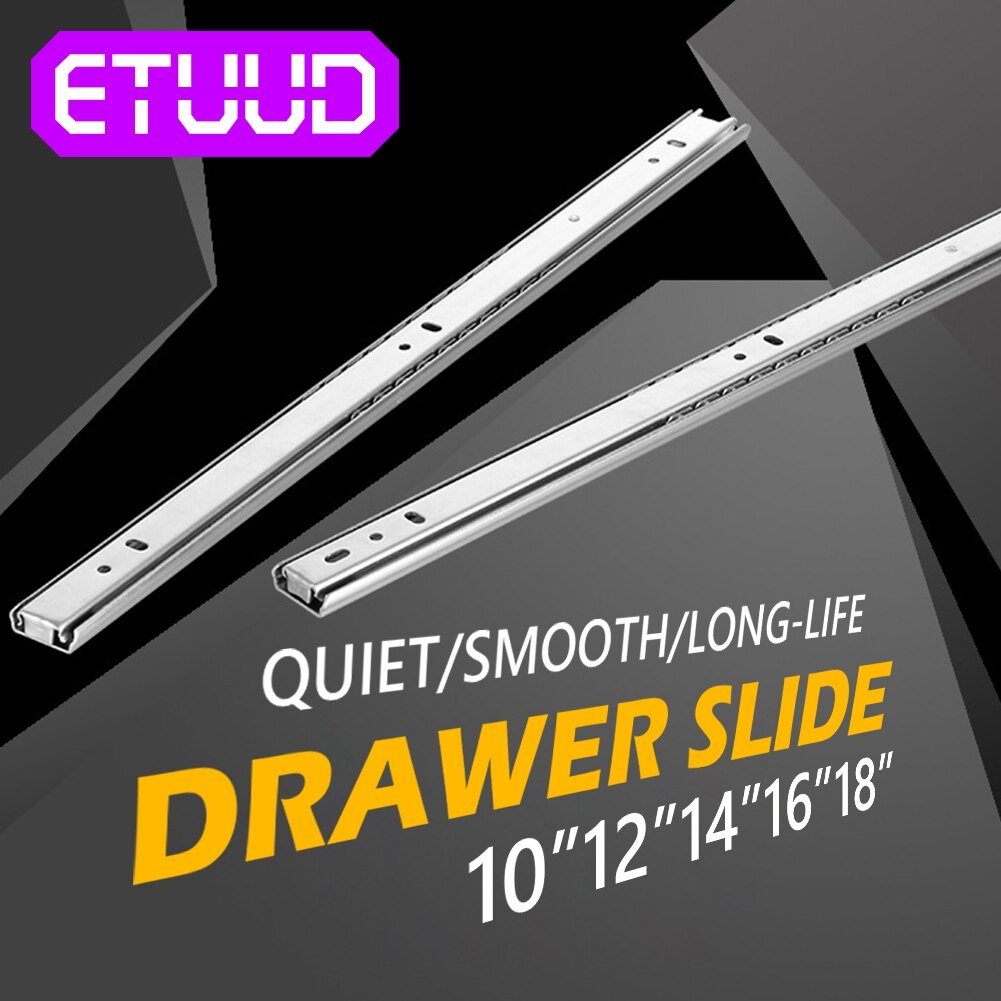 Cold-rolled Steel Drawer Slides 2Pcs 10"-18" 27mm Furniture Slide Steel Ball Bearing Slide Cabinet Slide Cupboard Drawer Runners