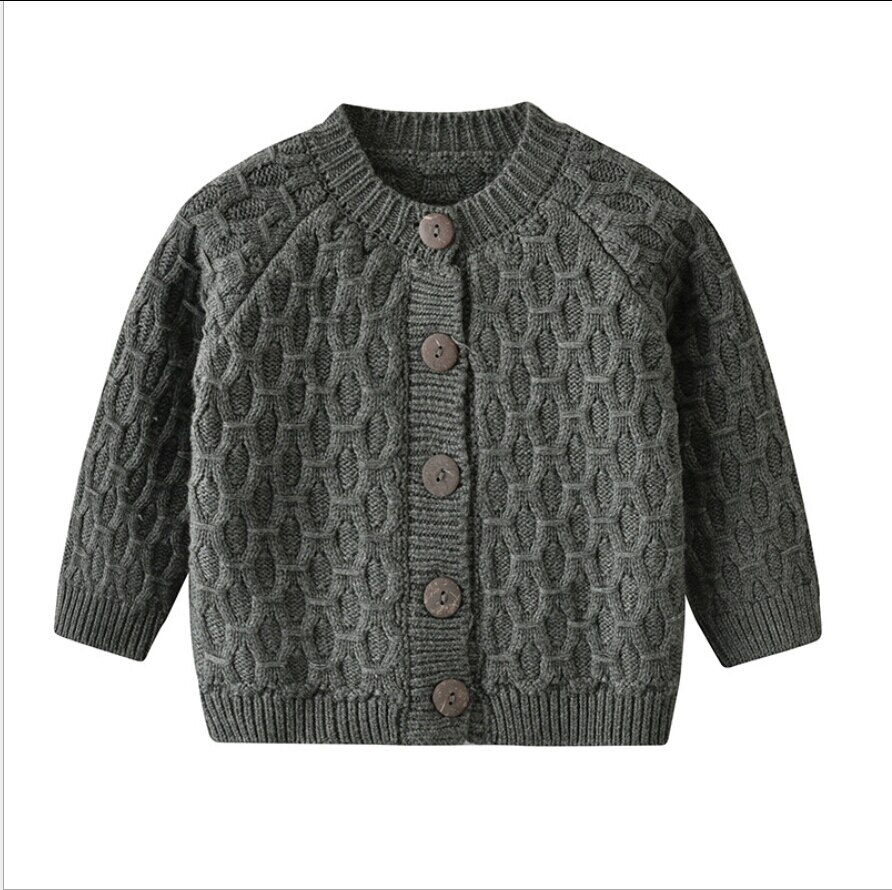 Focusnorm 0-24M Herfst Baby Jongens Meisjes Trui Kleding Solid Knit Lange Mouwen Single Breasted Warm Jas: Grijs / 24M