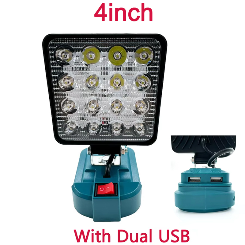 Luz LED de trabajo inalámbrica para Makita, batería de iones de litio de 18V, herramienta de emergencia portátil, linterna de Camping, focos con interruptor: Negro