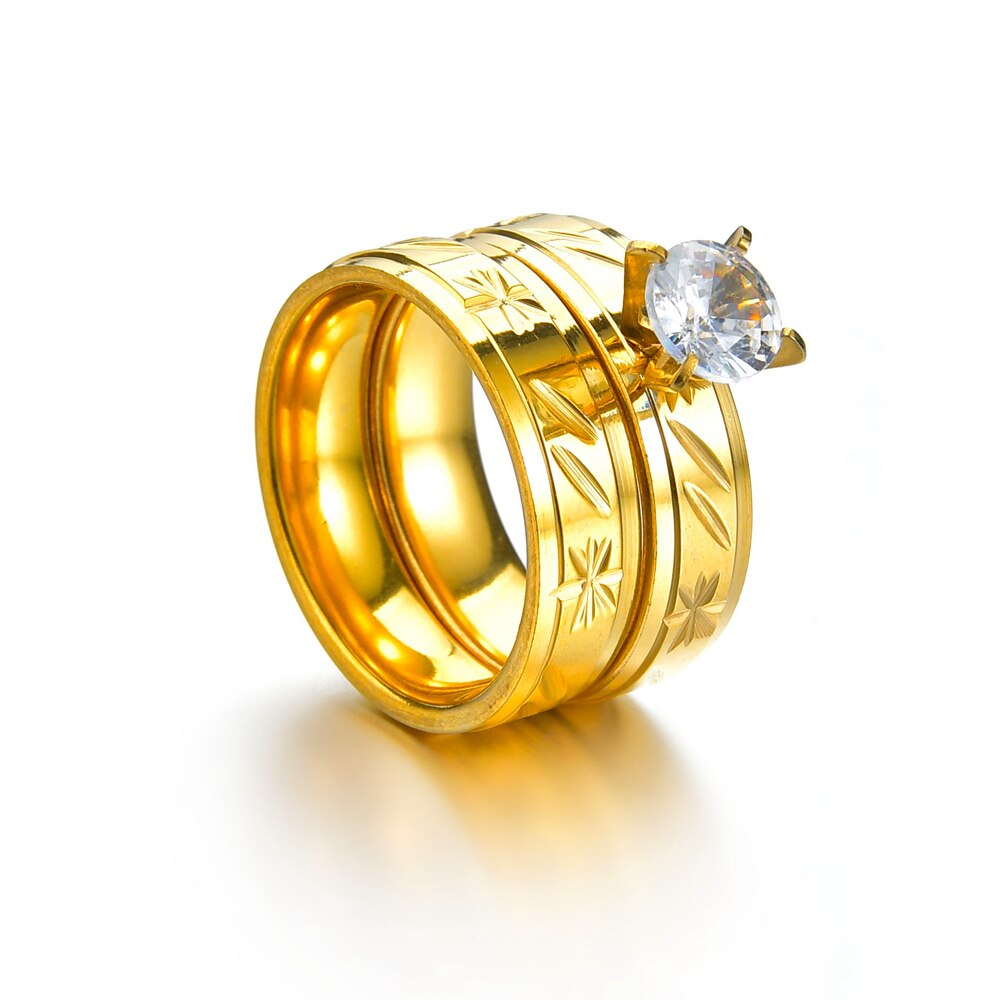 Classic Wedding Bands Ring for Women Men Lover Jewelry Stainless Steel Couple Rings Set Gold Simple Crystal Size 7
