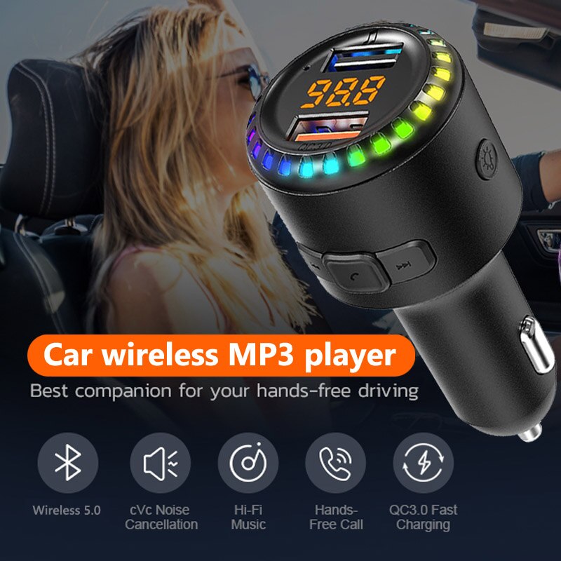 Jajabor Fm-zender Auto Muziek Mp3 Speler QC3.0 Quick Charge Dual Usb Charger Bluetooth-Compatibel 5.0 Handsfree Car Kit