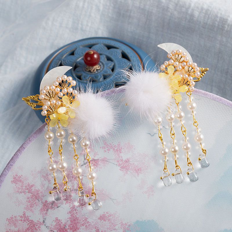 Niedliche haaraccessoires für mädchen, vintage-pompon-hanfu-haarnadel