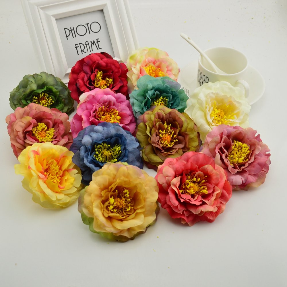 100pcs artificial flower heads silk peony wedding home decoration for make door wreath flower wall diy Stamens for handicrafts