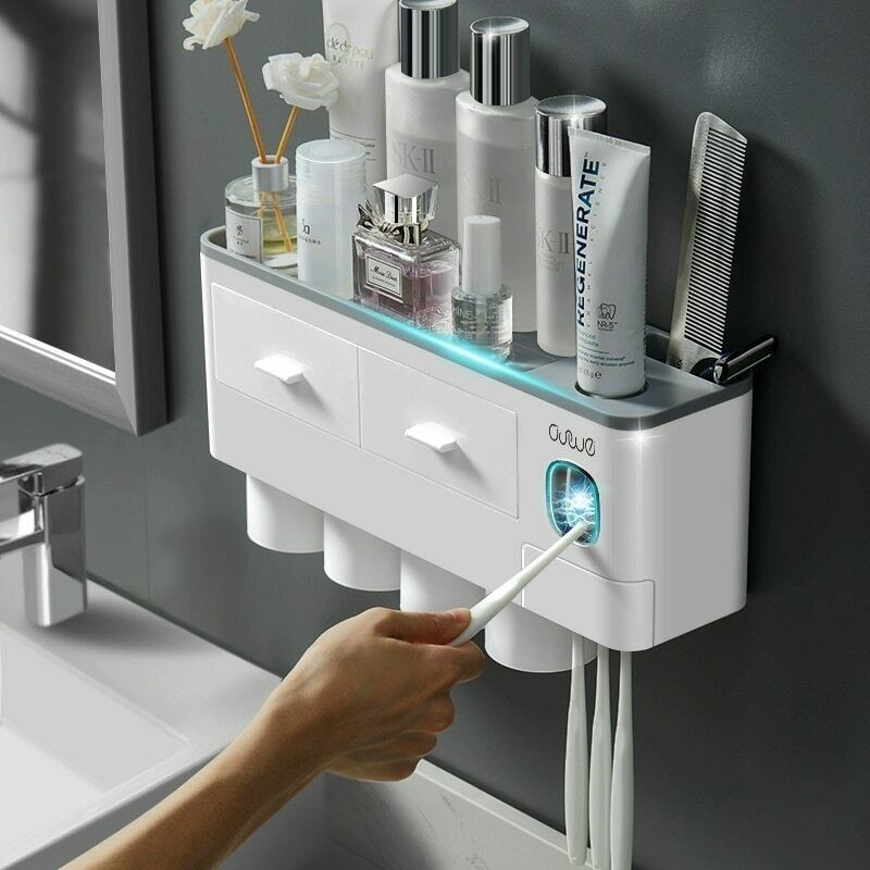 Uv Tandpasta Dispenser Voor Badkamer Wandmontage Tandenborstel Sterilisator Magnetische Adsorptie Zuignap Voor Tandenborstel