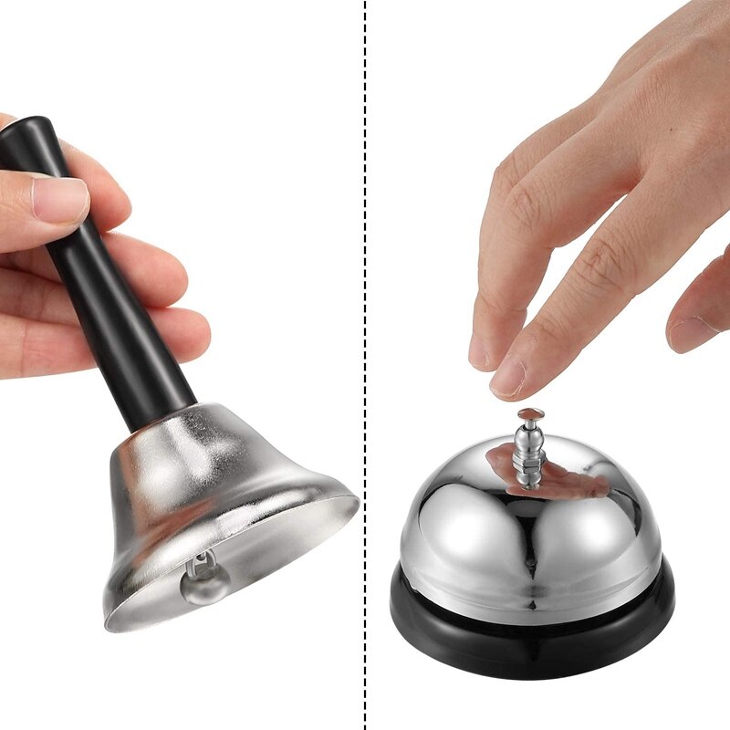 4 Pack Rvs Hand Bell En Call Bell Hand Bel Met Zwart Houten Handvat Desk Bell Service Bel