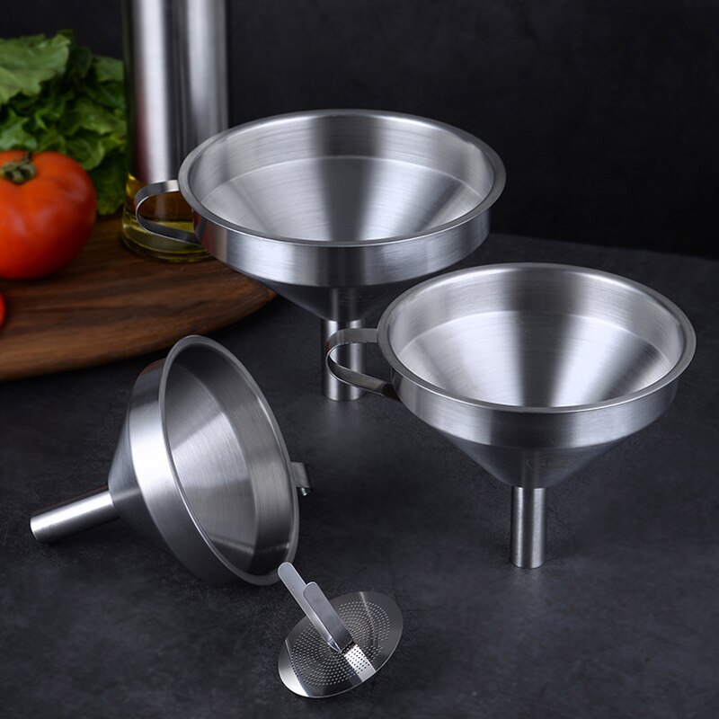 Embudo de acero inoxidable cocina embudo metal embudo para aceite y líquidos filtro extraíble cocina gadgets Accesorios de herramientas de cocina