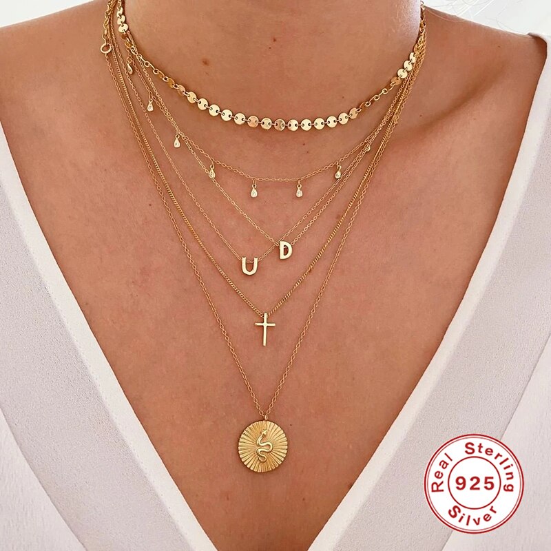 ROXI minimalismo croce collane con ciondolo per le donne gioielli particolari collana in oro Sterling 925 collana a catena Collares Bijoux Femme