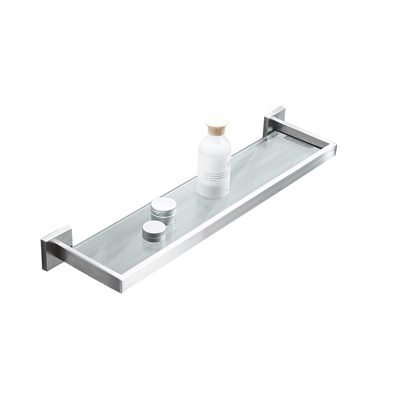AUSWIND Eenvoudige zilver gepolijst hoekplank roestvrij staal glazen plank wandmontage handdoekenrek badkamer accessoires producten