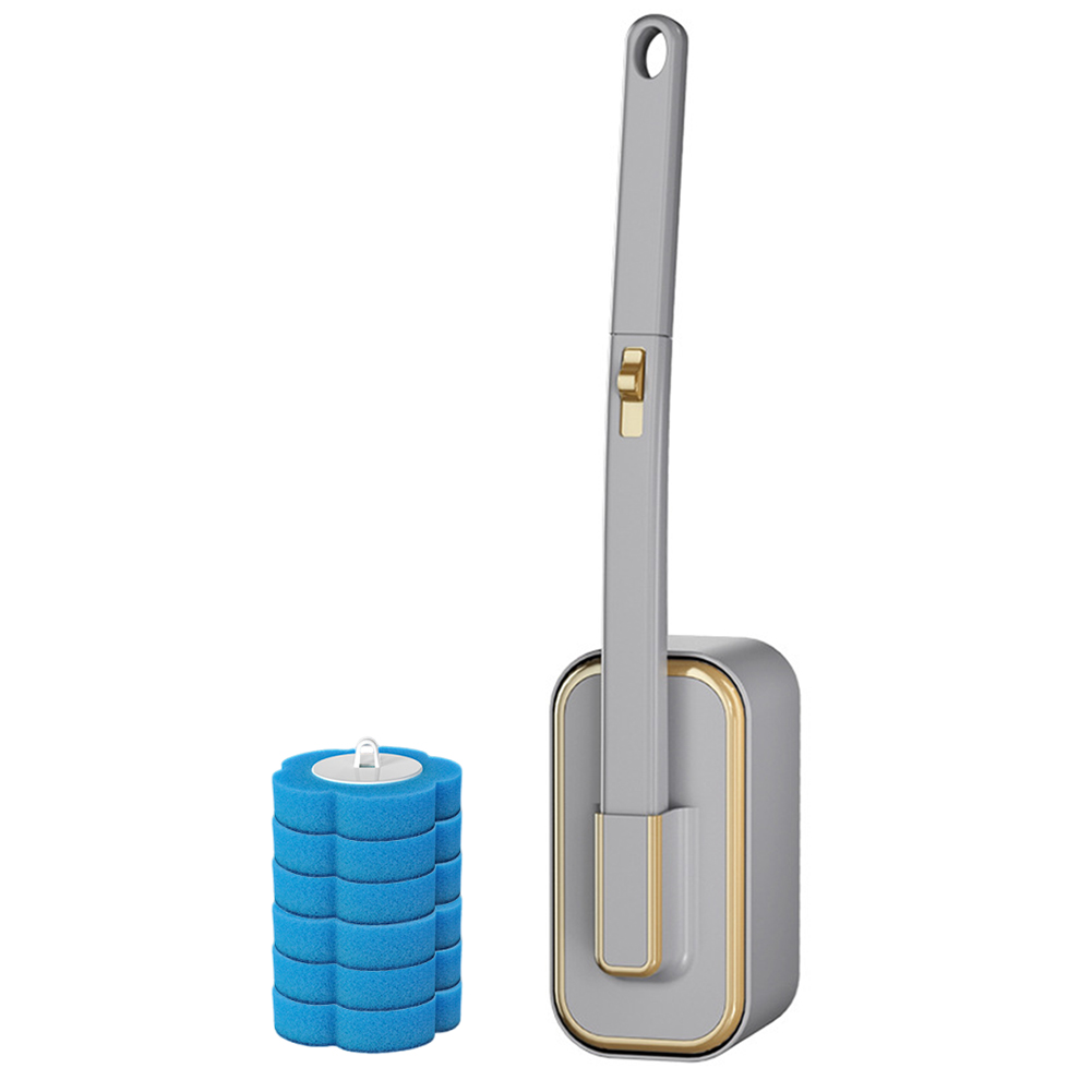 Toalettbørste plassbesparende veggmontert skrubber for rengjøring 6 utskiftbare børstehoder toalettbørste for hjemmehotell: Lysegrå