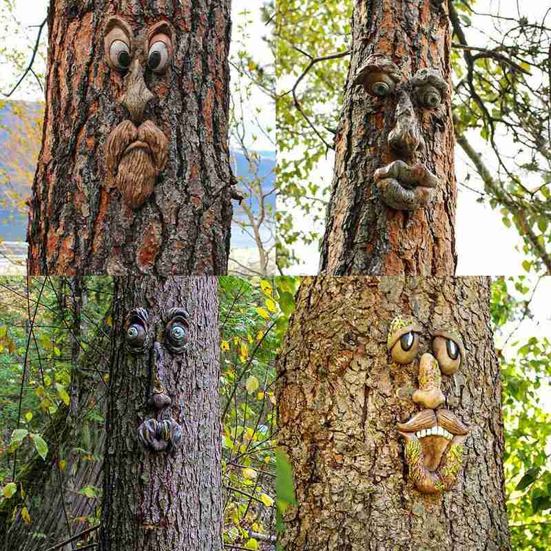 Old Man Tree Hugger Garden Art Outdoor Tree Funny Old Man Face Sculpture Whimsical Tree Face Garden Decoration Funning