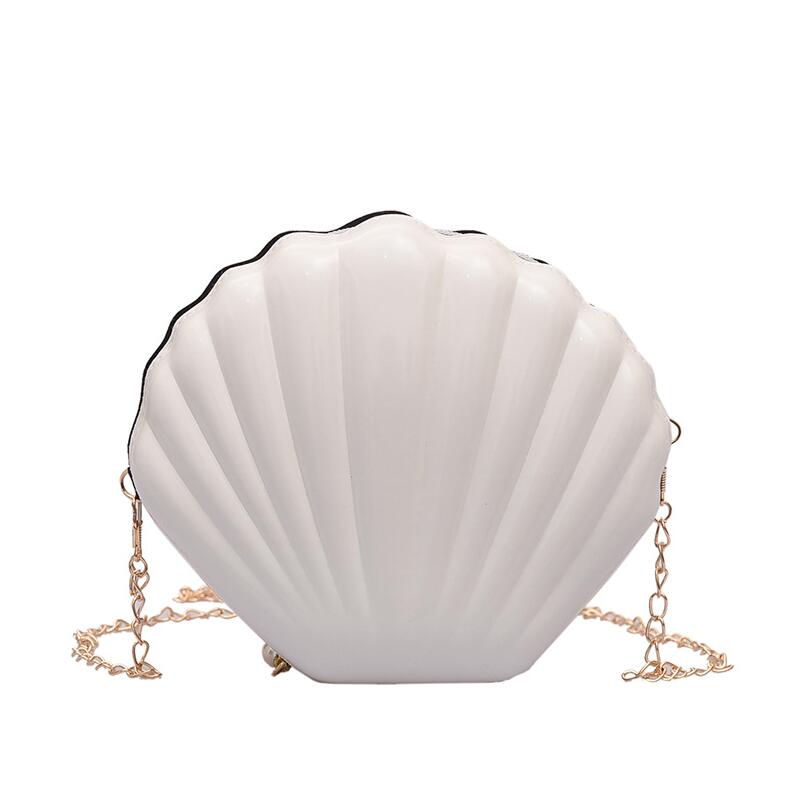 Yogodlns Vrouwen Wilde Mode Shell Zakken Keten Schoudertas Parel Rits Vrouwen Pvc Zak Zomer Mini Messenger Bags: White