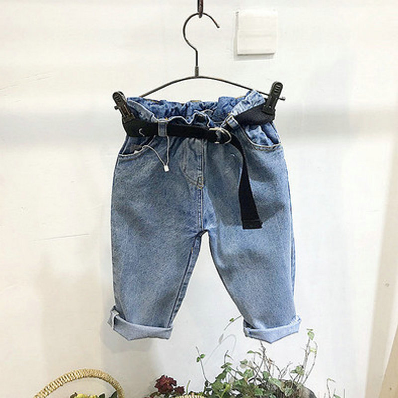 Børn lange jeans bukser forår baby pige dreng denim løse bukser småbørn tøj børn jeans med bælte til 2-7 år