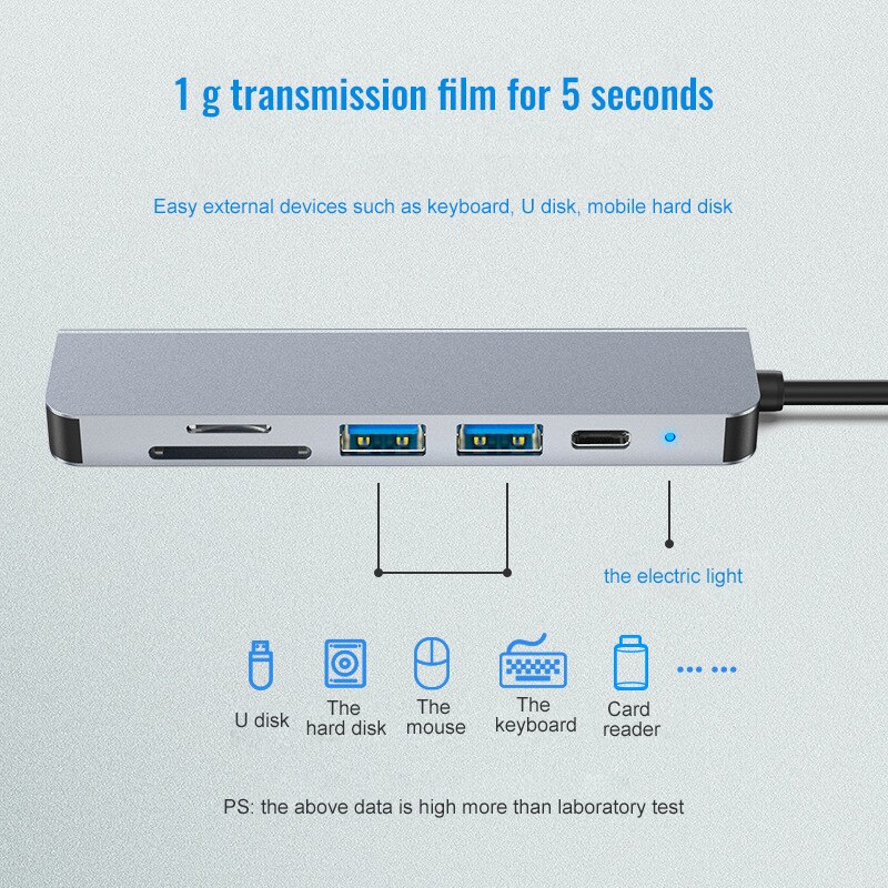 Docking Station 6-In-1 Usb 3.0 Hub Type-C Multifunctionele Adapter Met Sd/Tf Card reader Docking Station Voor Laptop Macbook Tablet