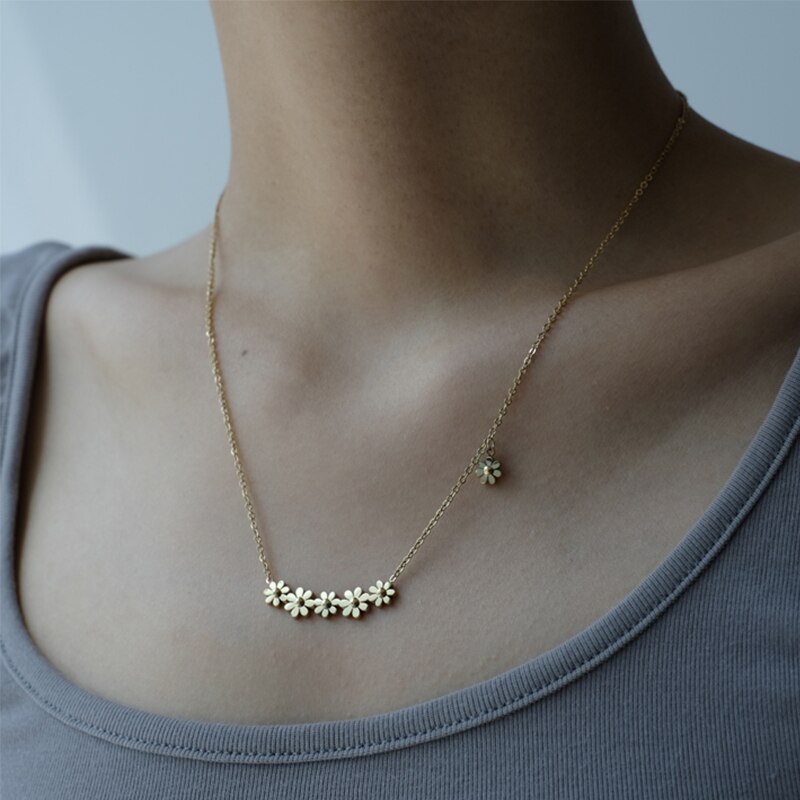 Ghidbk Koreaanse Drie Kleuren Sun Flower Daisy Hanger Dunne Ketting Voor Vrouwen Rvs Non Vervagen Dainty Choker Ins 2022