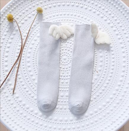 Meisje Been Sok Knie Hoge Pure Witte Vleugels Leuke Kalf Hoge Sokken Hopen Sokken Dunne Katoenen Sokken Kinderen Studenten lange Sokken: light gray
