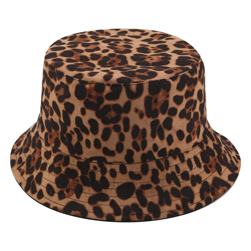 Leopard print spand hat fisker hat udendørs rejse hat sol cap hatte til kvinder kvinder hatte i efteråret vinter piger: Mørkebrun
