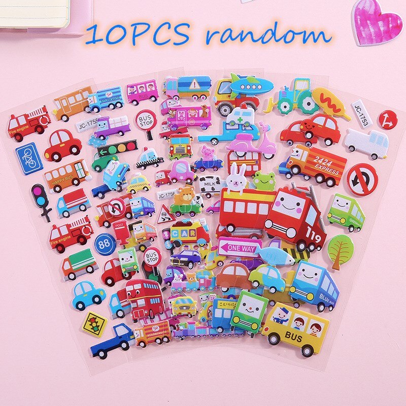 1 / 3 / 5 / 10pcs Randomly Cartoon Stickers For Kids Kawaii 3d Puffy Bubble Stickers Boys Girls Birthday Diy Sticker: 10pcs