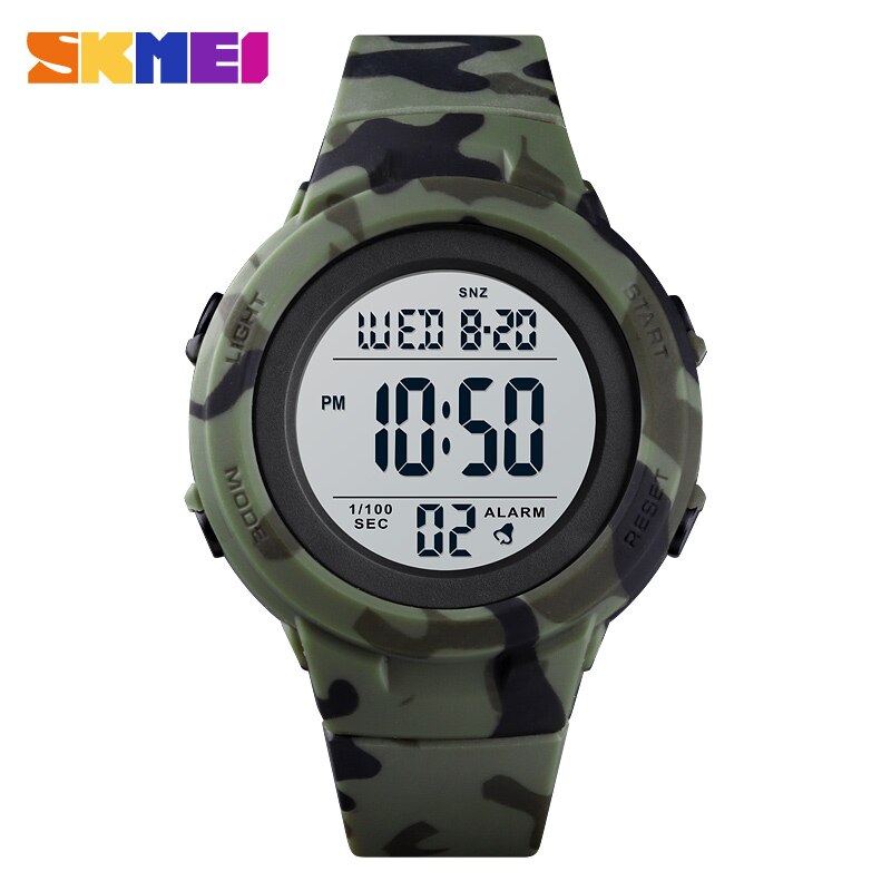 Skmei Dobbel tid digitale sportsklokker herre 5 bar vanntette støtsikker herre armbåndsur tid uformelt reloj hombre 1615: Camo armygrønn