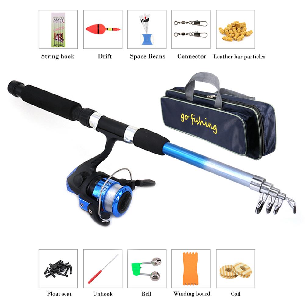 Portable Rod Reel Combo Set For Kids Children With 1.8m Retractable Fishing Rod Reel Bag Fishing Tackle Kit For Travel Pesca