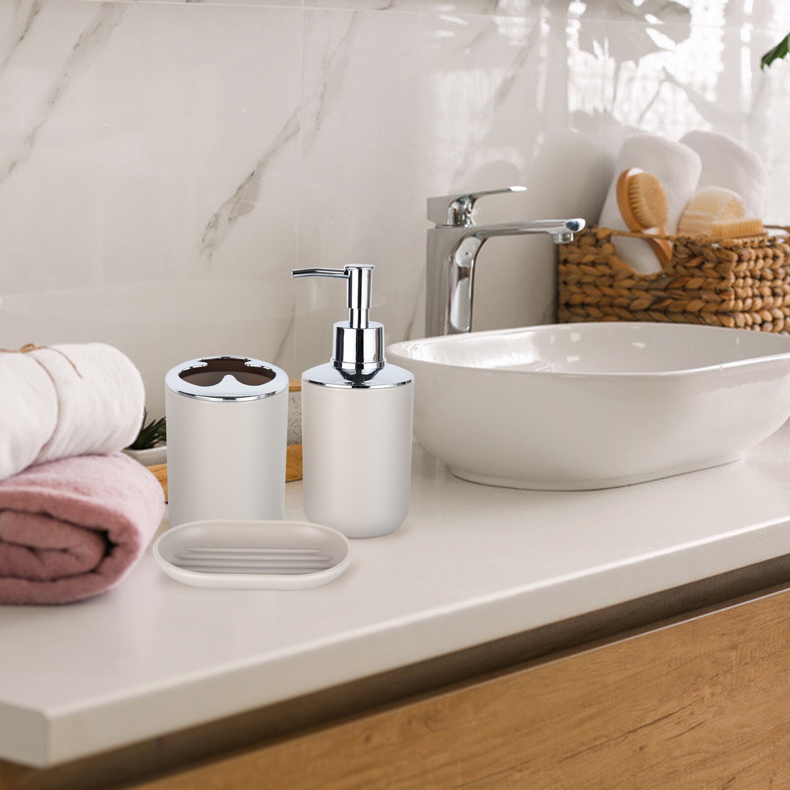 Luxe Badkamer Accessoires Set 6 Pcs Plastic Set Tandenborstelhouder Cup Zeepdispenser Zeepbakje Toiletborstel Prullenbak set