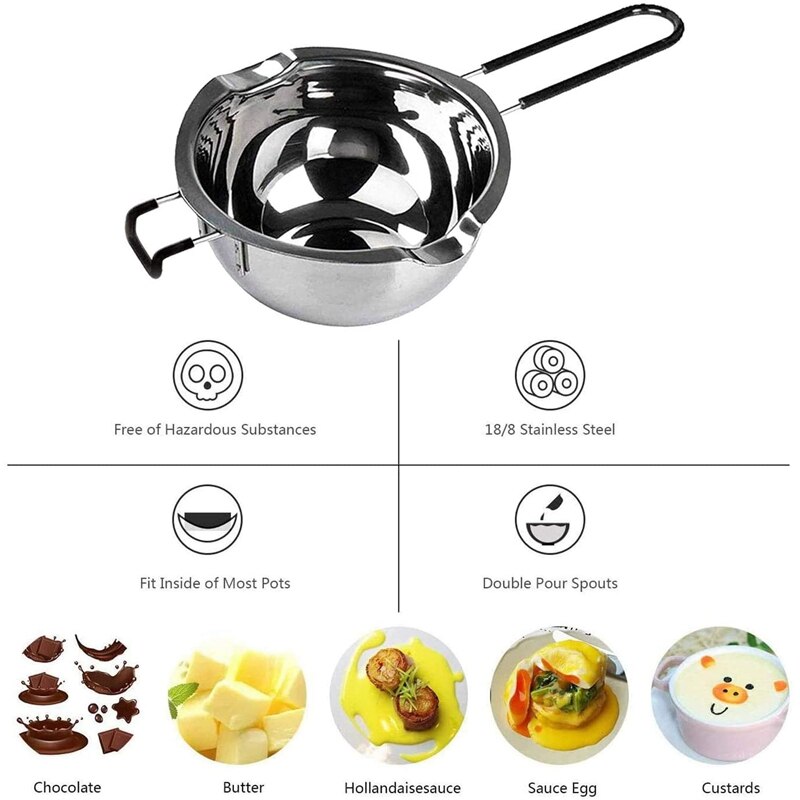 2 Pack Double Boiler Pot Set Stainless Steel Melting Pot For Melting Chocolate Soap Wax Candle Making 600Ml And 1600Ml