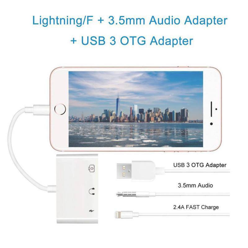 Stijl Otg Adapter Usb 3 Camera Reader Met 3.5 Mm Koptelefoon Jack Aansluiting Kits Data Sync Voor Iphone 11 x/Xr/Xs/8/7 500MA