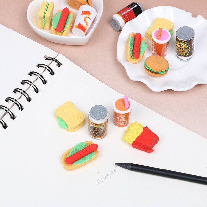 6 Teile/satz Nette Kawaii Hamburger essen Trinken Cola Gummi Radiergummi einstellen Schule Büro Löschen Liefert freundlicher