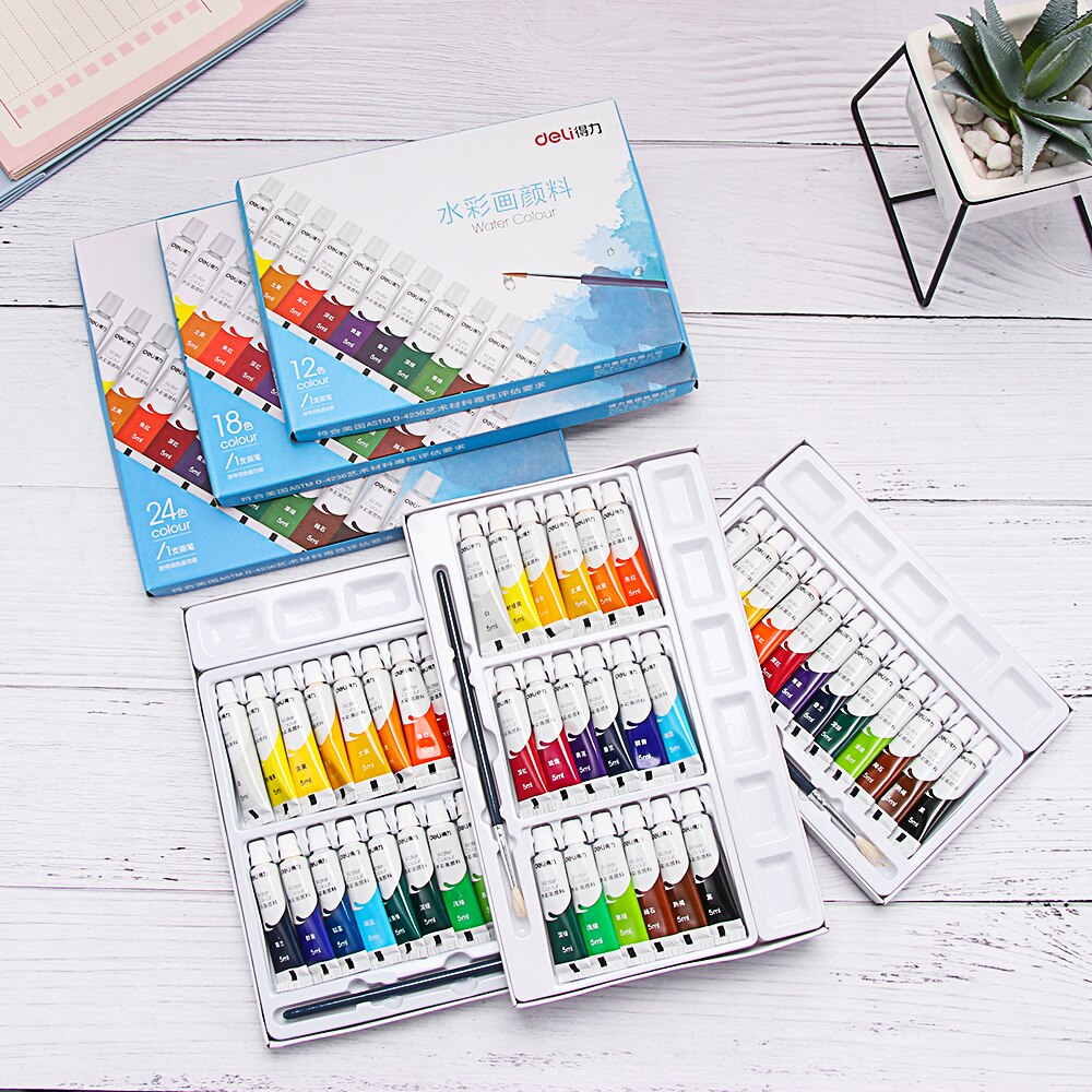 5ml 12/18/24 farger vannfarge maling sett lim akvarell maling tube sett for pensel skole kunst forsyninger