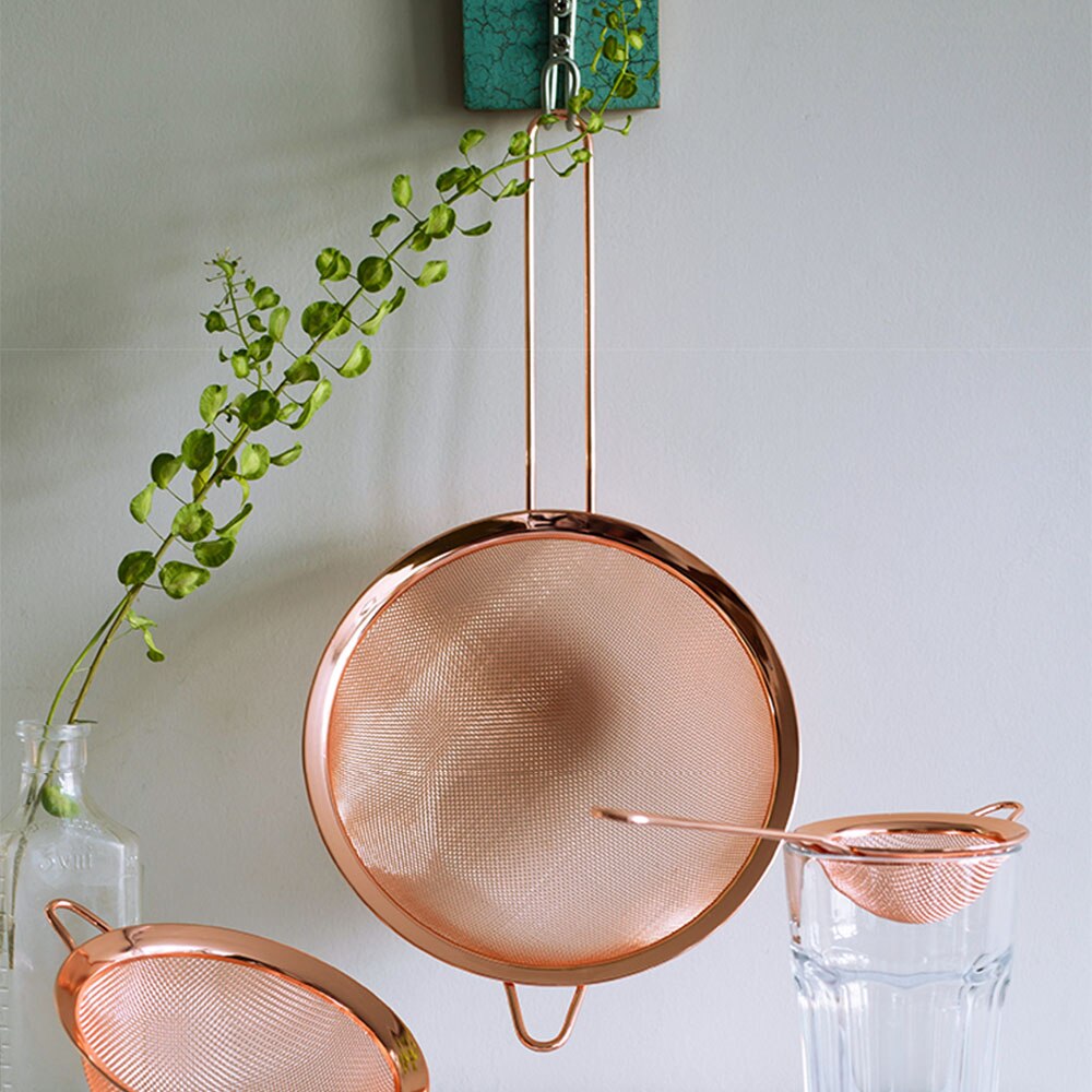 Passoire acier inoxydable or Rose à manche Long | Maille d'écran en acier inoxydable, farine à Long manche, passoire à huile de cuisson, passoire filtre de cuisine, outil de cuisson
