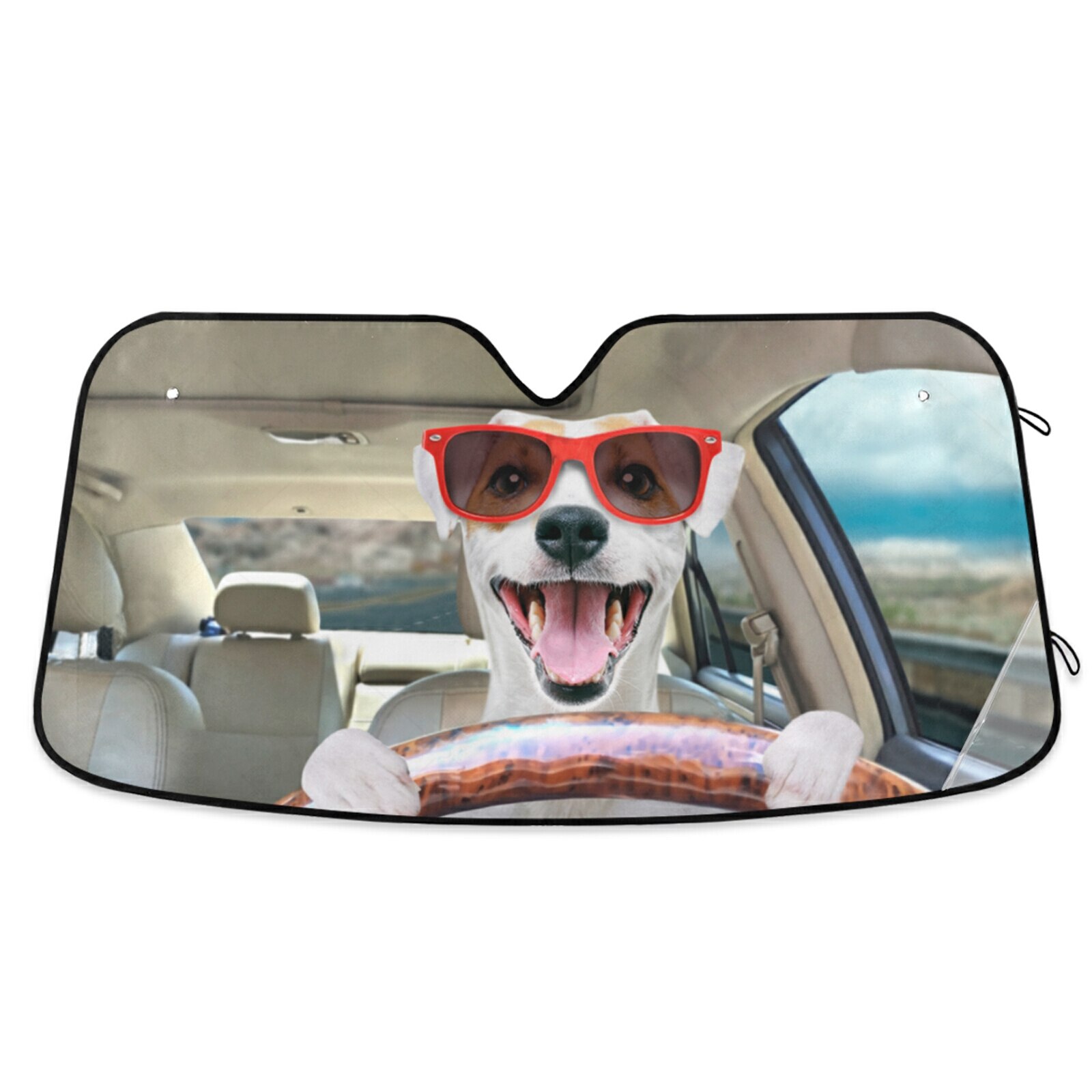 Funny Cute Dog Driving Car Heated Windshield Sun Shade Foldable UV Ray Sun Visor Protector Sunshade To Keep Your Vehicle Cool