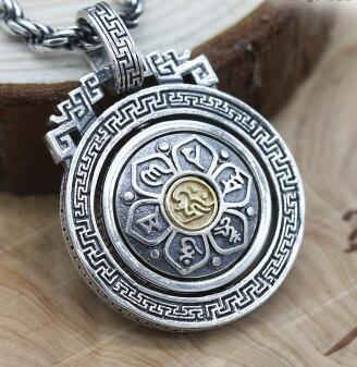 100% 925 Silver Tibetan OM Mani Padme Hum Pendant vintage thai silver Fengshui Yinyang pendant Buddhist OM Mantra pendant: White