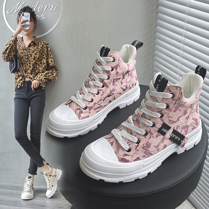 Femmes vulcanisé chaussures femme baskets toile chaussures plat confortable Camouflage chaussures hautes femmes