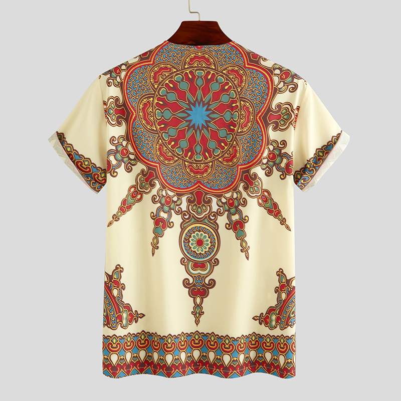Incerun afrikansk dashiki skjorta herr kortärmad etnisk stil tryckt sommar dragkedja casual toppar traditionella skjortor kläder