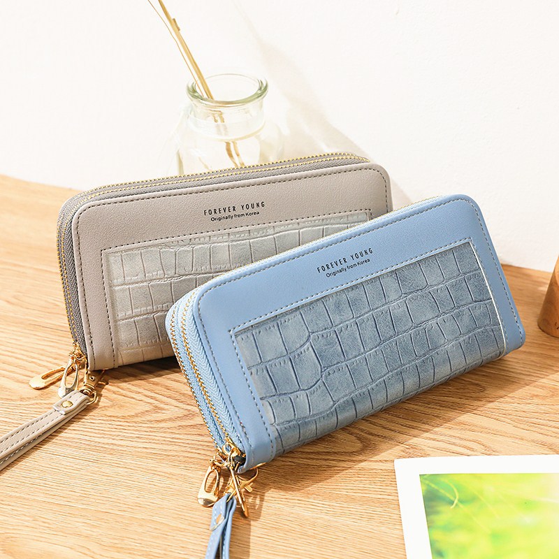 Ladies Wallet Long Zipper Korean Student Stone Pattern Purse Large Capacity Clutch Soft wallet Mobile Phone Bag Red Card