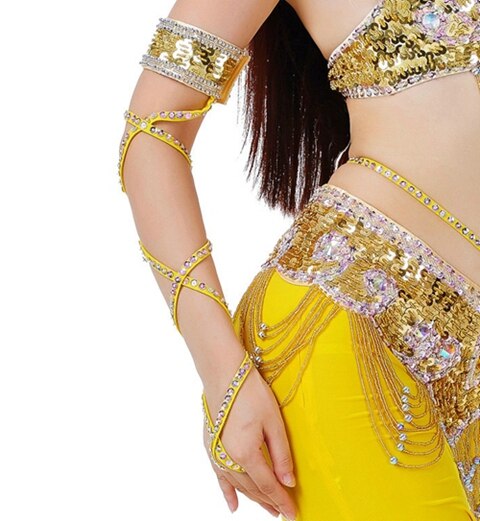 11 Kleuren Arm Mouw Oosterse Stijl Kostuum Accessoires 1 Stuk Stretch Cross Strap Verstelbare Pailletten Buikdans Armband: Gold