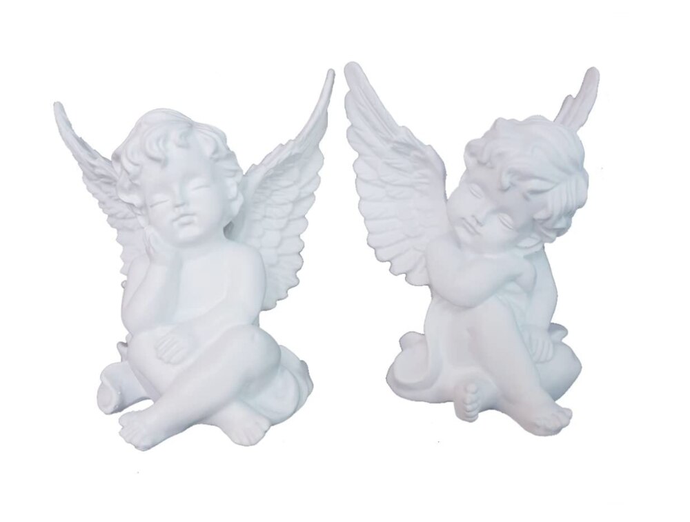 L Set Van 2 Hars Schattige Engeltjes Engelen Standbeelden Beeldje Beschermengel Tuin Engelen Sculptuur Leuke Angel Collection 4.25"