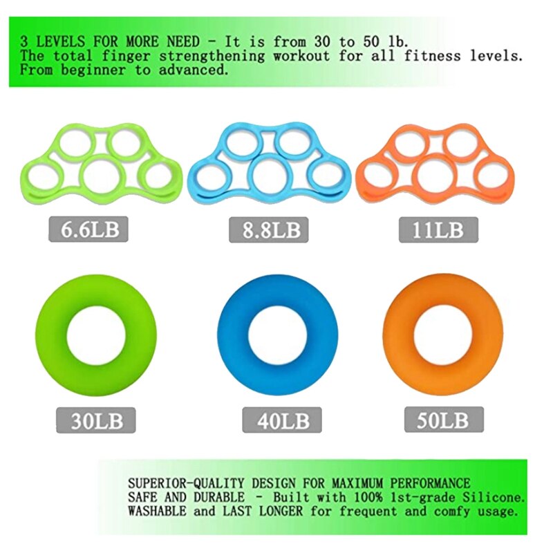 -6 Pack Hand Grip Strengthener, Finger Stretcher,Grip Strength Trainer for Carpal Tunnel Exercise and Rock Climbing