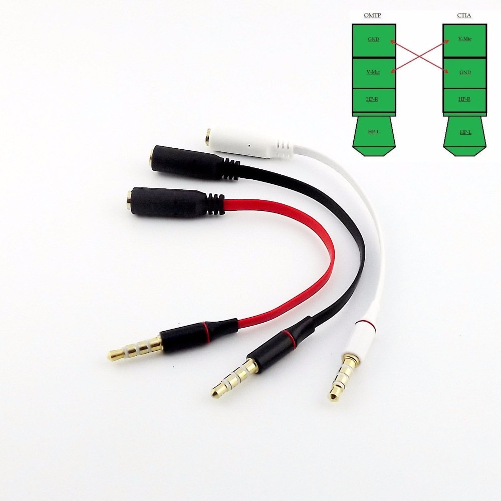 1 pc Weiß/Schwarz/verrotten CTIA zu OMTP 3,5mm Audio- Adapter Konverter Kabel Freisprecheinrichtung Kopfhörer 15 cm